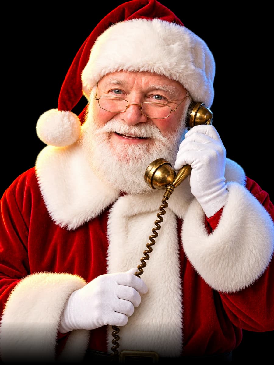 Santa holding a brass telephone receiver
